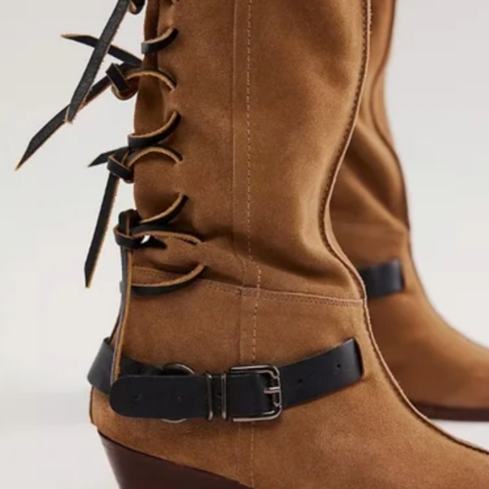 Free People Suede Lace-Up Knee-High Boots - Picture 5 of 7